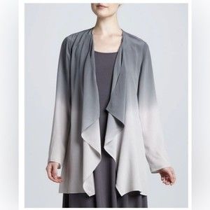 Eileen Fisher Silk Grey Ombre Waterfall Open Lightweight Cardigan Size Small